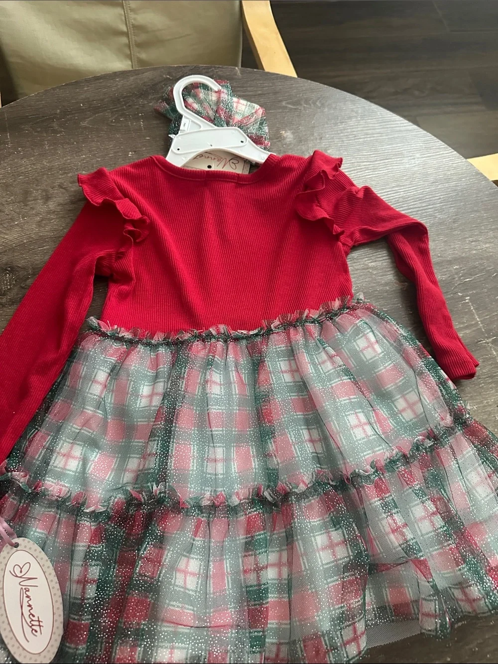 Nannette Red Plaid Tulle Cat Stocking Dress with Bow